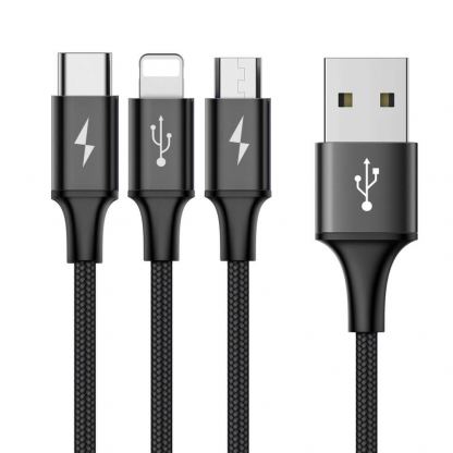 Универсален USB кабел с Lightning, microUSB и USB-C конектори (120 см) - Baseus Rapid 3-in-1 USB Cable (CAMLT-SU01) (черен) 4