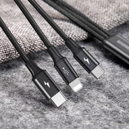 Универсален USB кабел с Lightning, microUSB и USB-C конектори (120 см) - Baseus Rapid 3-in-1 USB Cable (CAMLT-SU01) (черен) 7