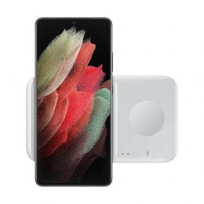 Комплект двойна поставка (пад) за безжично зареждане, зарядно и кабел за мобилни устройства, Galaxy Watch и слушалки - Samsung Wireless Charger Duo EP-P4300TWEGEU (бял) 4