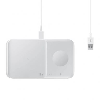 Комплект двойна поставка (пад) за безжично зареждане, зарядно и кабел за мобилни устройства, Galaxy Watch и слушалки - Samsung Wireless Charger Duo EP-P4300TWEGEU (бял) 5