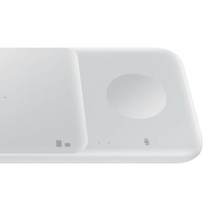 Комплект двойна поставка (пад) за безжично зареждане, зарядно и кабел за мобилни устройства, Galaxy Watch и слушалки - Samsung Wireless Charger Duo EP-P4300TWEGEU (бял) 6