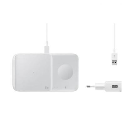 Комплект двойна поставка (пад) за безжично зареждане, зарядно и кабел за мобилни устройства, Galaxy Watch и слушалки - Samsung Wireless Charger Duo EP-P4300TWEGEU (бял) 7