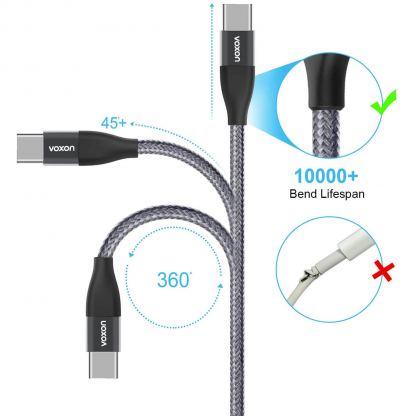 Комплект 3 броя изключително здрави и качествени плетени USB-C кабели за устройства с USB-C порт - Voxon CUC02105GA02 3-pack Braided USB-C to USB-A Cable (тъмносив) 4