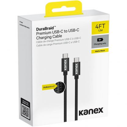 USB-C към USB-C кабел за устройства с USB-C порт (120 см) - Kanex DuraBraid USB-C to USB-C Charging Cable (черен)  3