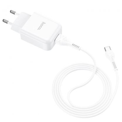Захранване за ел. мрежа 2.1A с USB изход и USB-C кабел - Hoco N2 Wall Charger and USB-C Cable (бял) 2