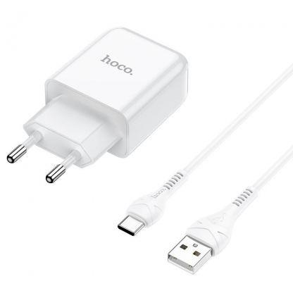 Захранване за ел. мрежа 2.1A с USB изход и USB-C кабел - Hoco N2 Wall Charger and USB-C Cable (бял) 5