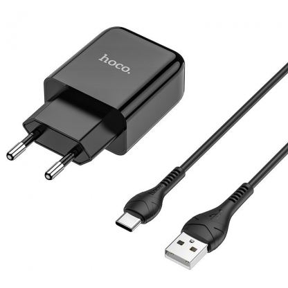 Захранване за ел. мрежа 2.1A с USB изход и USB-C кабел - Hoco N2 Wall Charger and USB-C Cable (черен) 5