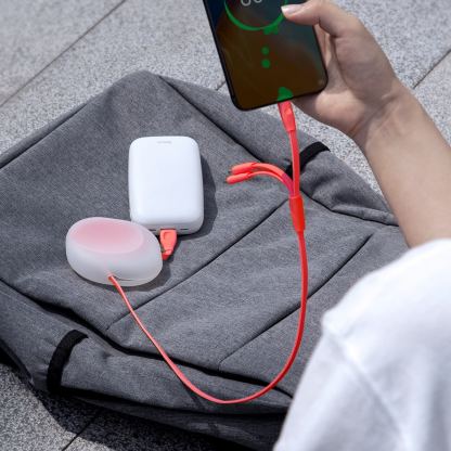 Универсален USB кабел с Lightning, microUSB и USB-C конектори (80 см) - Baseus Lets Go Little Reunion One-Way Stretchable 3-in-1 USB Cable (CAMLT-TY09) (червен) 2