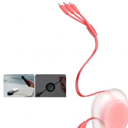 Универсален USB кабел с Lightning, microUSB и USB-C конектори (80 см) - Baseus Lets Go Little Reunion One-Way Stretchable 3-in-1 USB Cable (CAMLT-TY09) (червен) 4