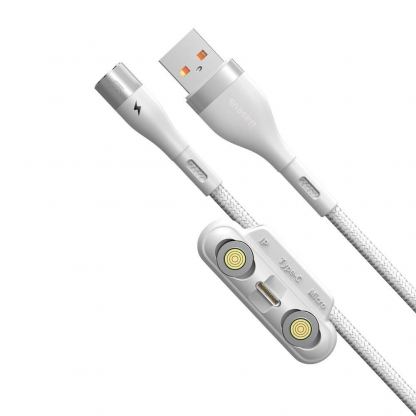 Кабел с магнитни конектори за Apple продукти с Lightning, microUSB и USB-C (100 см) - Baseus Zinc Magnetic Safe Fast Charging Data Cable (CA1T3-A02) (бял) 2