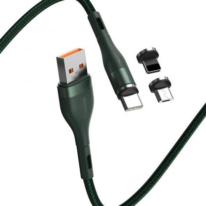 Кабел с магнитни конектори за Apple продукти с Lightning, microUSB и USB-C (100 см) - Baseus Zinc Magnetic Safe Fast Charging Data Cable (CA1T3-A06) (зелен) 3