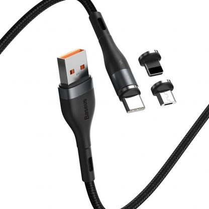 Кабел с магнитни конектори за Apple продукти с Lightning, microUSB и USB-C (100 см) - Baseus Zinc Magnetic Safe Fast Charging Data Cable (CA1T3-AG1) (черен) 2