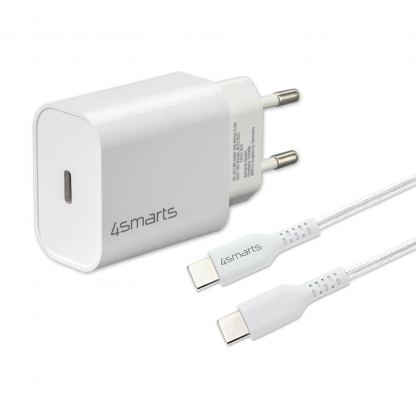 Захранване за ел. мрежа с USB-C изход и USB-C към USB-C кабел - 4smarts Wall Charger VoltPlug PD 20W (бял) 2