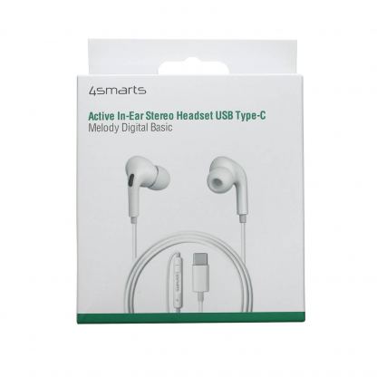 Активни слушалки с USB-C кабел, управление на звука и микрофон (бял)  - 4smarts Active In-Ear Stereo Headset Melody Digital Basic USB-C 6
