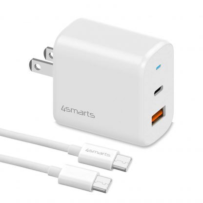 Захранване за ел. мрежа с USB-A и USB-C изходи, USB-C към USB-C кабел и адаптори за USA и UK стандарт (18W) - 4smarts Travel Charger Set VoltPlug QC/PD 18W With USB-C Data Cable (бял) 3