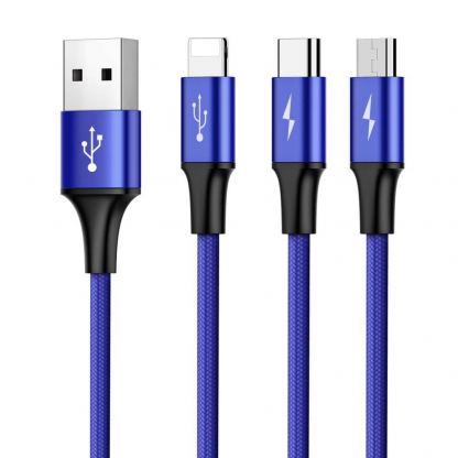 Универсален USB кабел с Lightning, microUSB и USB-C конектори (120 см) - Baseus Rapid 3-in-1 USB Cable (CAMLT-SU13) (син) 4