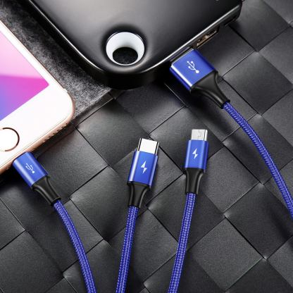 Универсален USB кабел с Lightning, microUSB и USB-C конектори (120 см) - Baseus Rapid 3-in-1 USB Cable (CAMLT-SU13) (син) 5