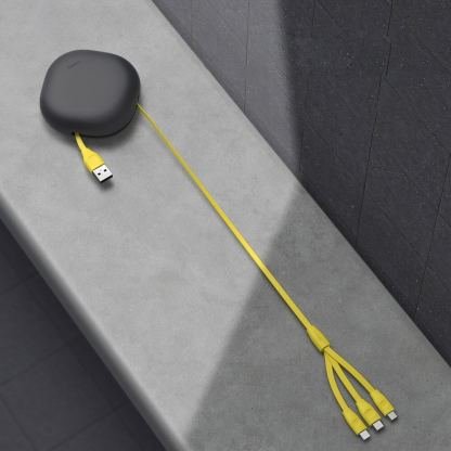 Универсален USB кабел с Lightning, microUSB и USB-C конектори (80 см) - Baseus Lets Go Little Reunion One-Way Stretchable 3-in-1 USB Cable (CAMLT-TYGY) (жълт) 3