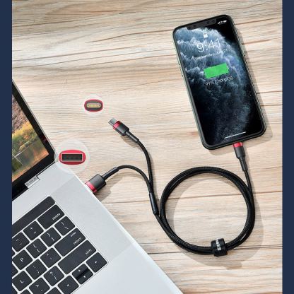 USB и USB-C към Lightning кабел за Apple устройства с Lightning порт (120 см) - Baseus Cafule USB + USB-C to Lightning Cable PD 18W (CATKLF-ELG1) (черен-сив) 7