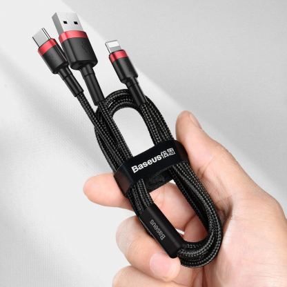 USB и USB-C към Lightning кабел за Apple устройства с Lightning порт (120 см) - Baseus Cafule USB + USB-C to Lightning Cable PD 18W (CATKLF-ELG1) (черен-сив) 8
