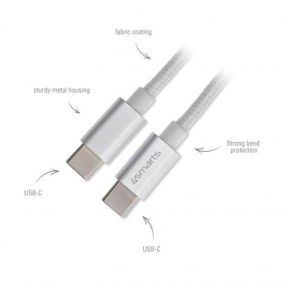 USB-C към USB-C кабел за устройства с USB-C порт (100 см) - 4smarts RapidCord USB-C to USB-C Data Cable 50W (бял) 2