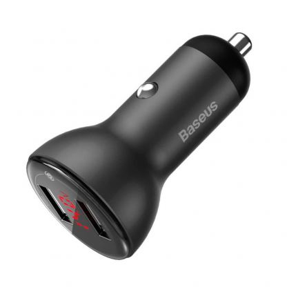 Зарядно за кола с 2xUSB-A изхода с технология за бързо зареждане и USB-C кабел - Baseus Digital Display Dual USB Quick Car Charger 45W (TZCCBX-B0G) (черен) 2