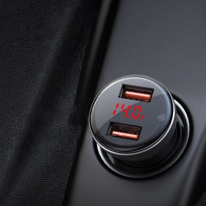 Зарядно за кола с 2xUSB-A изхода с технология за бързо зареждане и USB-C кабел - Baseus Digital Display Dual USB Quick Car Charger 45W (TZCCBX-B0G) (черен) 5