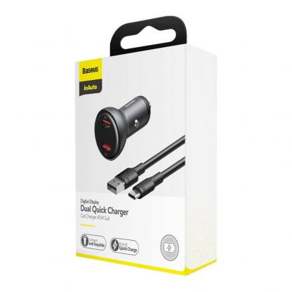 Зарядно за кола с 2xUSB-A изхода с технология за бързо зареждане и USB-C кабел - Baseus Digital Display Dual USB Quick Car Charger 45W (TZCCBX-B0G) (черен) 8
