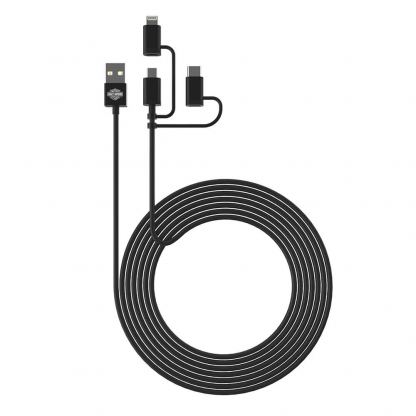Здрав кабел с въжена оплетка за устройства с Lightning, microUSB и USB-C порт (180 см) - Harley Davidson 3-in-1 USB Universal Cable (черен) 2