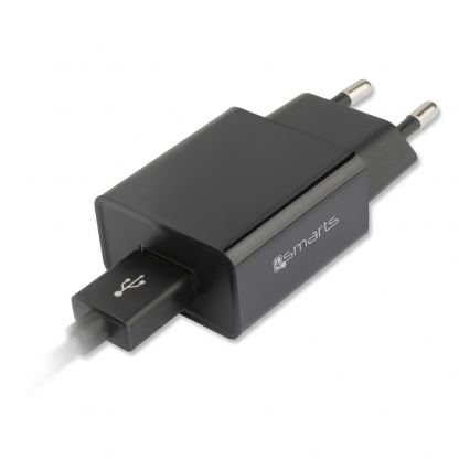 Захранване за ел. мрежа 2.4A с USB изход и USB-C кабел - 4smarts Basic Wall Charger Set 2.4A 12W (черен) 2