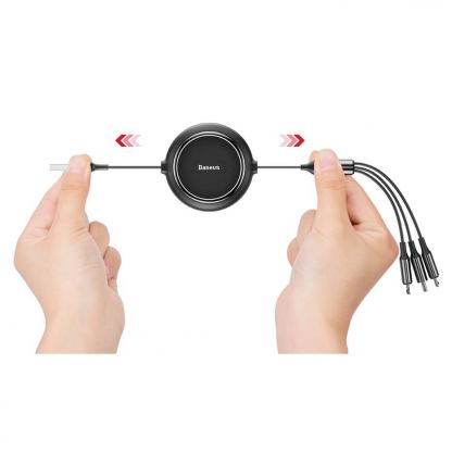 Универсален USB кабел с Lightning, microUSB и USB-C конектори (120 см) - Baseus Golden Loop 3-in-1 Elastic USB Cable (CAMLT-JH01) (черен) 5