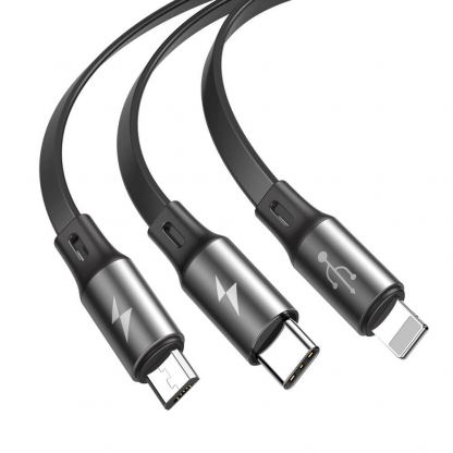 Универсален USB кабел с Lightning, microUSB и USB-C конектори (120 см) - Baseus Fabric 3-in-1 Flexible Cable USB (CAMLT-BYG1) (сив) 2