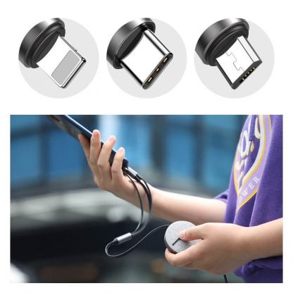 Универсален USB кабел с Lightning, microUSB и USB-C конектори (120 см) - Baseus Fabric 3-in-1 Flexible Cable USB (CAMLT-BYG1) (сив) 11