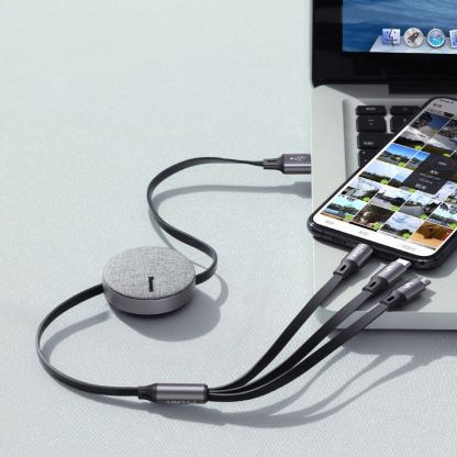 Универсален USB кабел с Lightning, microUSB и USB-C конектори (120 см) - Baseus Fabric 3-in-1 Flexible Cable USB (CAMLT-BYG1) (сив) 14