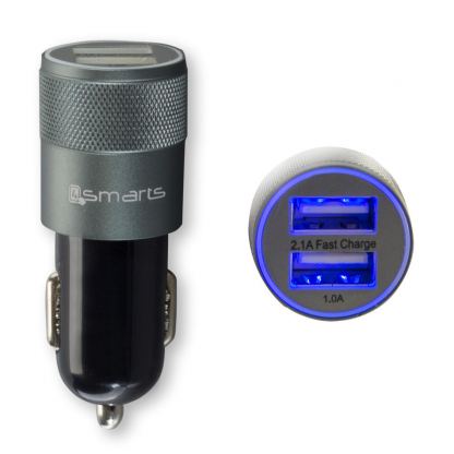 Зарядно за кола и качествен кабел с оплетка от неръждаема стомана за microUSB и USB-C стандарти 150 см. - 4smarts Car-Bundle Hybrid 15.5W with 2in1 ComboCord Cable (черен) 4