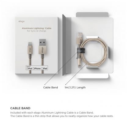 Elago Aluminum Lightning USB Cable - USB кабел за iPhone 6, iPhone 6 Plus, iPad, iPod и всеки Apple продукт с Lightning вход (златист) 4