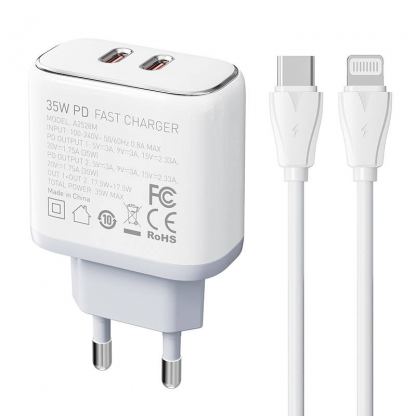 Захранване за ел. мрежа с 2xUSB-C изходи и USB-C към Lightning кабел - LDNIO Wall Charger 2xUSB-C 35W (бял) 4