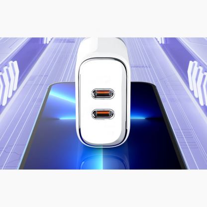 Захранване за ел. мрежа с 2xUSB-C изходи и USB-C към Lightning кабел - LDNIO Wall Charger 2xUSB-C 35W (бял) 7