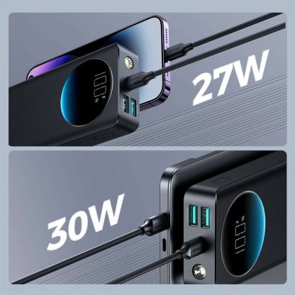 Външна батерия с 2xUSB-A и 1xUSB-C изходи и технология за бързо зареждане - Joyroom Digital Display Power Bank 30W 20000 mAh (черен) 9