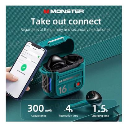 Безжични блутут слушалки със зареждащ кейс - Monster Airmars TWS In-Ear Gaming Bluetooth Earphones XKT16 (бял) 5