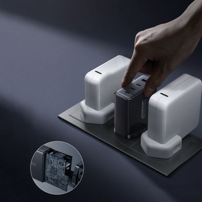 Захранване за ел. мрежа за лаптопи, смартфони и таблети с 1xUSB-A и 3xUSB-C изходи с технология за бързо зареждане и USB-C кабел - Joyroom GaN Fast Wall Charger 140W (черен) 11