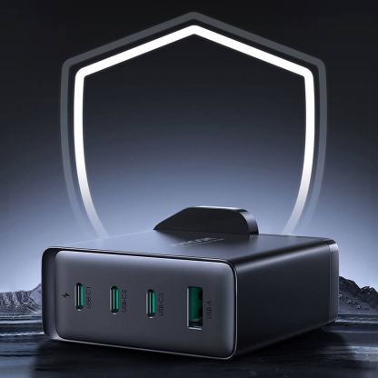 Захранване за ел. мрежа за лаптопи, смартфони и таблети с 1xUSB-A и 3xUSB-C изходи с технология за бързо зареждане и USB-C кабел - Joyroom GaN Fast Wall Charger 140W (черен) 12