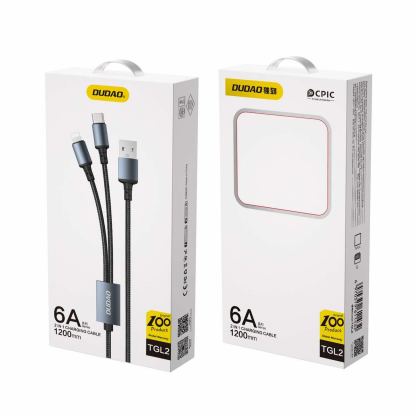 Универсален USB кабел с Lightning и USB-C конектори (120 см) - Dudao LBA 2-in-1 Charging Cable 6A (черен) 2
