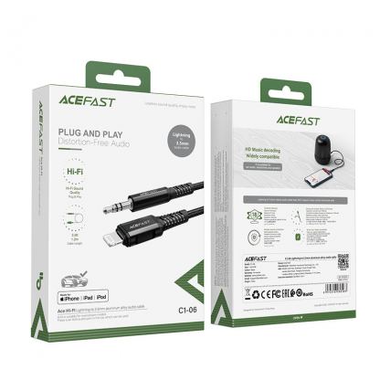 Качествен аудио кабел от Lightning към 3.5 мм. аудио жак (120 см) (черен)  - Acefast MFi Audio Cable With Lightning Connector 2