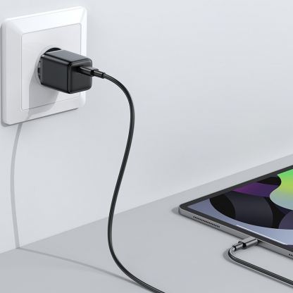 Захранване за ел. мрежа с USB-C изход с технология за бързо зареждане и USB-C към USB-C кабел - Joyroom Mini Fast Charger PD 25W with USB-C Cable (черен) 2
