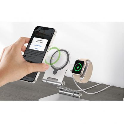 Алуминиева сгъваема поставка за зареждане на iPhone и Apple Watch, съвместима с Magsafe захранване и Apple Watch кабел - Omoton Aluminum MagSafe And Apple Watch Charging Stand (сив) 3