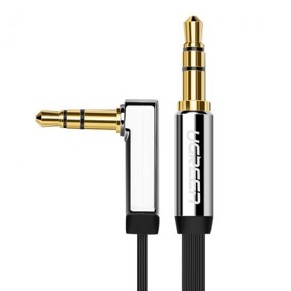 Качествен 3.5 мм. аудио кабел (500 см) - Ugreen AV119 Right Angle Flat Audio Cable (сребрист) 9