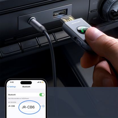 Безжичен блутут аудио рисийвър за безжично прехвърляне с USB и 3.5 мм аудио кабел - JoyRoom Car Wireless Receiver (JR-CB6) (тъмносив) 3