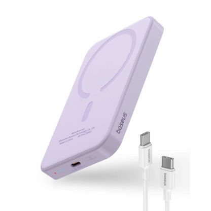 Преносима външна батерия с USB-C порт и безжично зареждане с MagSafe - Baseus Magnetic Wireless Charging Power Bank 5000 mAh 20W (P10022107513-00) (лилав) 3