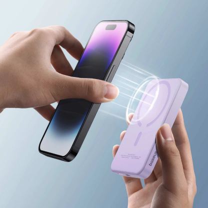 Преносима външна батерия с USB-C порт и безжично зареждане с MagSafe - Baseus Magnetic Wireless Charging Power Bank 5000 mAh 20W (P10022107513-00) (лилав) 6